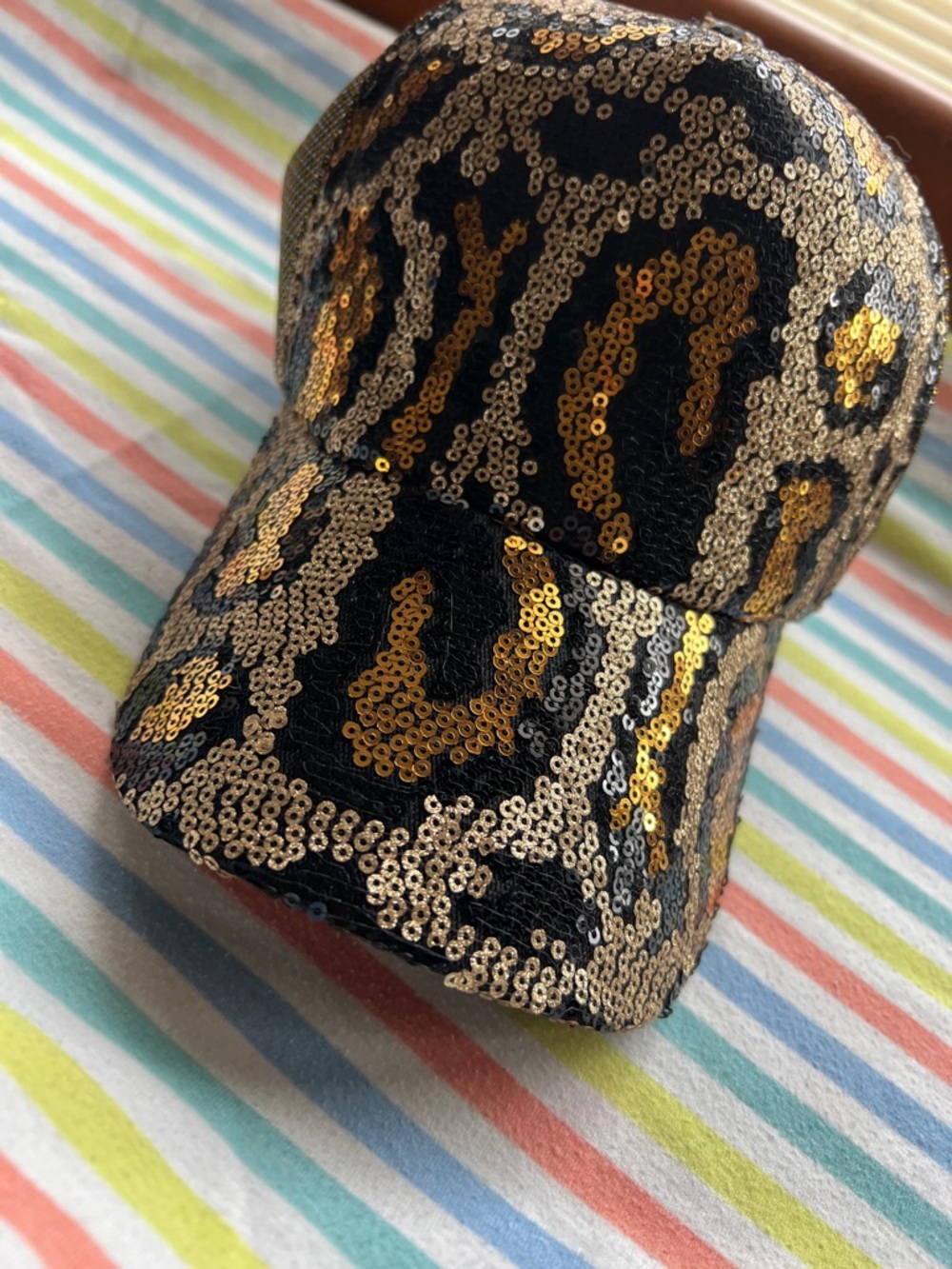 Sequin Leopard Print Baseball Cap - Gold & Black